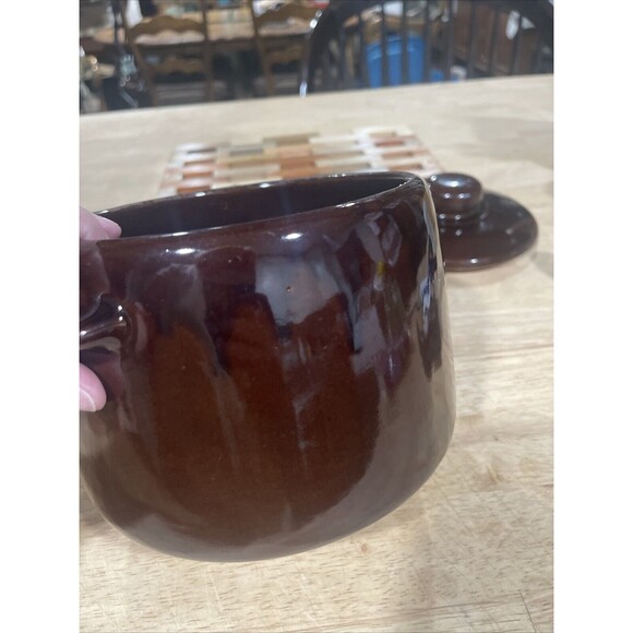 Vintage 1950s/60s WEST BEND Brown Bean Pot Stoneware w/ Oven Use Only - Picture 8 of 14